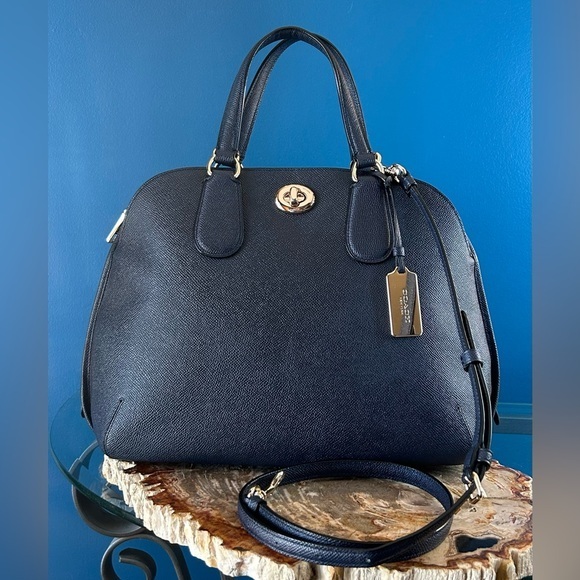 Coach Handbags - Coach Prince Street Midnight Blue Crossgrain Leather Domed Satchel 34939